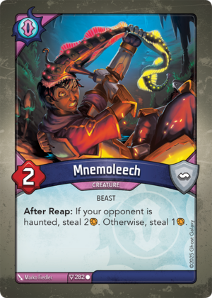 Mnemoleech, a KeyForge card illustrated by Marko Fiedler