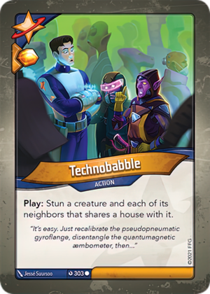 Technobabble, a KeyForge card illustrated by Jessé Suursoo