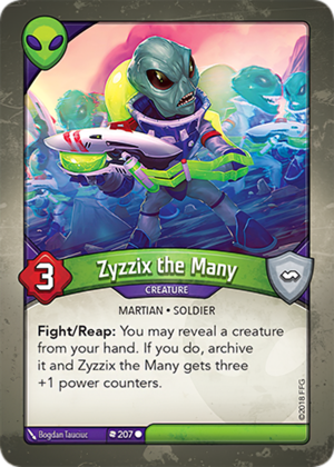 Zyzzix the Many, a KeyForge card illustrated by Bogdan Tauciuc