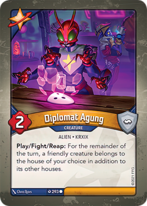 Diplomat Agung, a KeyForge card illustrated by Chris Bjors
