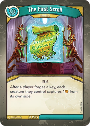 The First Scroll, a KeyForge card illustrated by David Tenorio