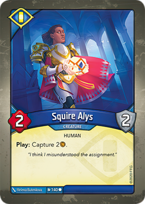 Squire Alys, a KeyForge card illustrated by Helena Butenkova