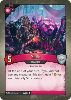 Sloth, a KeyForge card illustrated by Michele Giorgi