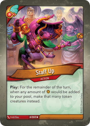 Staff Up, a KeyForge card illustrated by Erick Efata