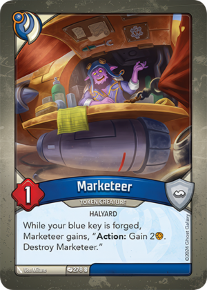 Marketeer, a KeyForge card illustrated by Halyard