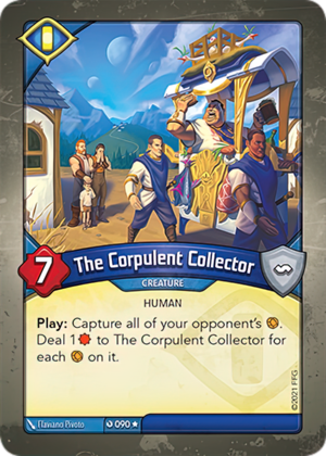 The Corpulent Collector, a KeyForge card illustrated by Flaviano Pivoto
