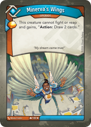 Minerva’s Wings, a KeyForge card illustrated by Marko Fiedler