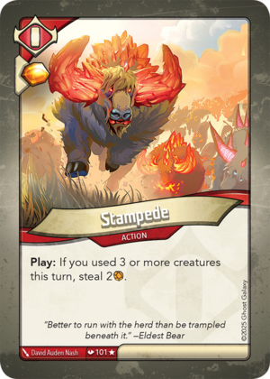 Stampede (Redemption), a KeyForge card illustrated by David Auden Nash