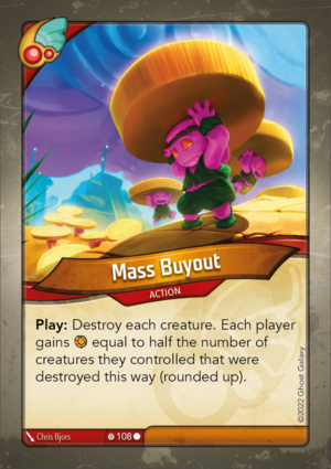 Mass Buyout, a KeyForge card illustrated by Chris Bjors