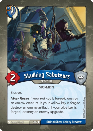 Skulking Saboteurs, a KeyForge card illustrated by Ronnie Price II