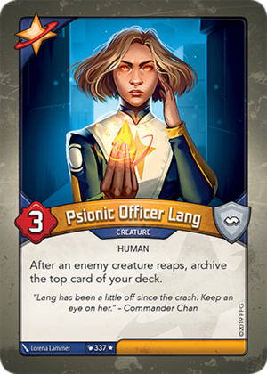 Psionic Officer Lang, a KeyForge card illustrated by Lorena Lammer