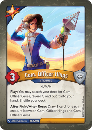 Com. Officer Hings, a KeyForge card illustrated by Gabriel Scavariello
