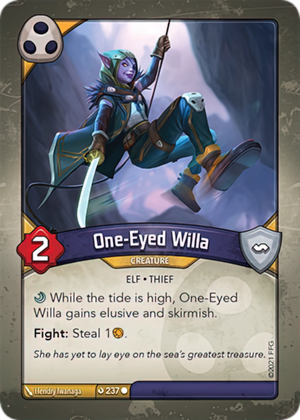 One-Eyed Willa, a KeyForge card illustrated by Hendry Iwanaga