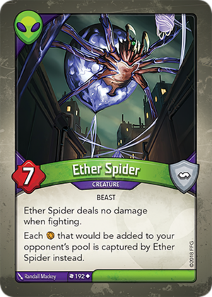 Ether Spider, a KeyForge card illustrated by Randall Mackey