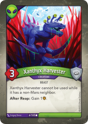 Xanthyx Harvester, a KeyForge card illustrated by Grigory Serov