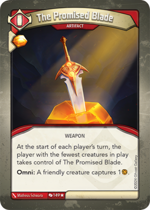 The Promised Blade (Redemption), a KeyForge card illustrated by Matheus Schwartz