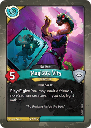 Magistra Vita (Evil Twin), a KeyForge card illustrated by Cindy Avelino
