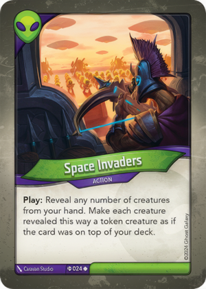 Space Invaders (Elders), a KeyForge card illustrated by Caravan Studio