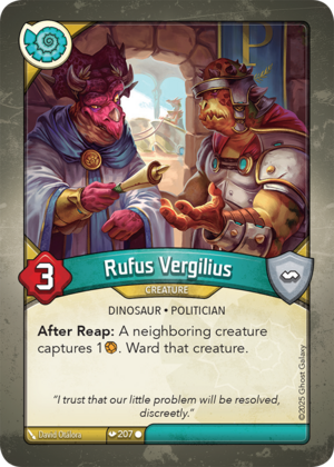 Rufus Vergilius, a KeyForge card illustrated by Dinosaur