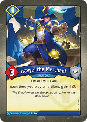 Hayyel the Merchant, a KeyForge card illustrated by Quentin de Warren