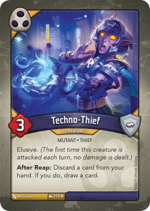 Techno-Thief, a KeyForge card illustrated by Mihai Radu