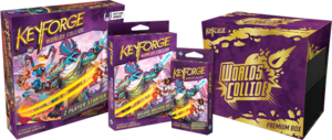 Different KeyForge products for Worlds Collide