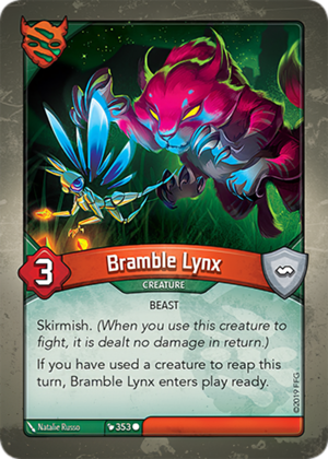 Bramble Lynx, a KeyForge card illustrated by Natalie Russo