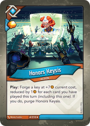Honors Keysis, a KeyForge card illustrated by Marko Fiedler