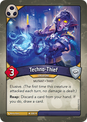 Techno-Thief, a KeyForge card illustrated by Mihai Radu
