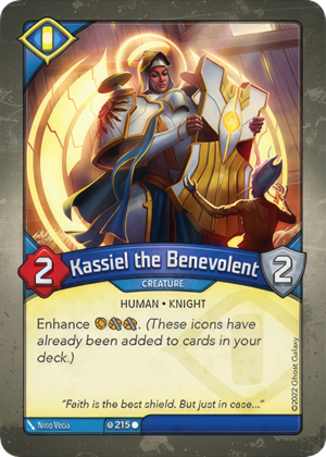 Kassiel the Benevolent, a KeyForge card illustrated by Nino Vecia