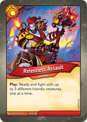 Relentless Assault, a KeyForge card illustrated by Jordan Kerbow
