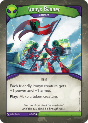 Ironyx Banner, a KeyForge card illustrated by Colin Searle