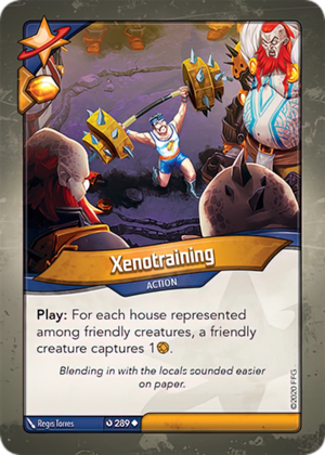 Xenotraining, a KeyForge card illustrated by Regis Torres