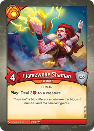 Flamewake Shaman, a KeyForge card illustrated by Timur Shevtsov