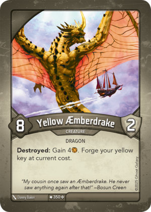 Yellow Æmberdrake, a KeyForge card illustrated by Dragon