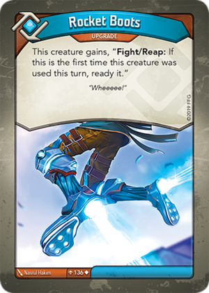 Rocket Boots, a KeyForge card illustrated by Nasrul Hakim