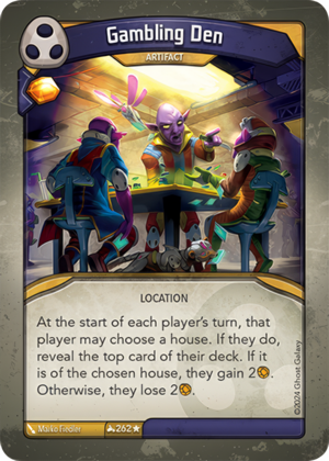 Gambling Den, a KeyForge card illustrated by Marko Fiedler