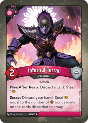 Infernal Terran, a KeyForge card illustrated by Human