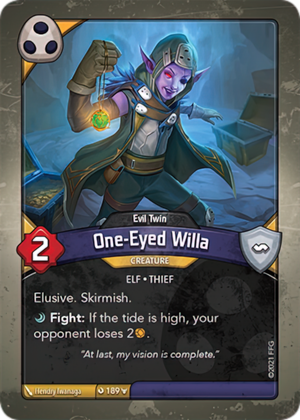 One-Eyed Willa (Evil Twin), a KeyForge card illustrated by Hendry Iwanaga