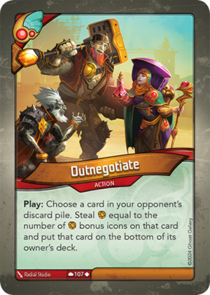 Outnegotiate, a KeyForge card illustrated by Radial Studio