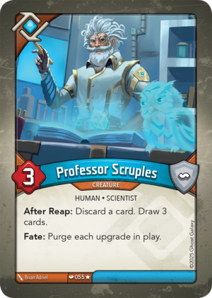 Professor Scruples, a KeyForge card illustrated by Brian Adriel