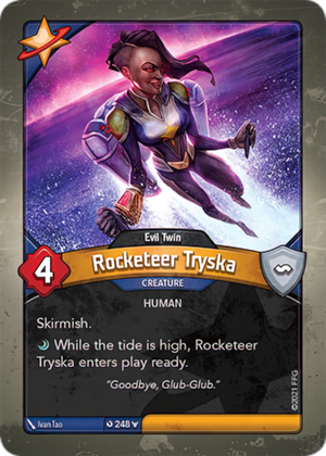 Rocketeer Tryska (Evil Twin), a KeyForge card illustrated by Ivan Tao
