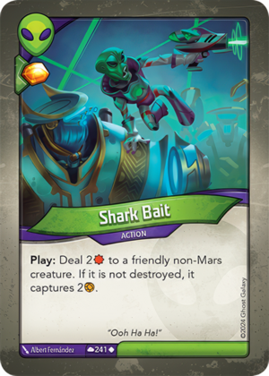 Shark Bait, a KeyForge card illustrated by Albert Fernández