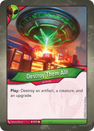 Destroy Them All! (Ironyx Rebels), a KeyForge card illustrated by BalanceSheet