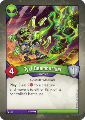 Tyxl Beambuckler, a KeyForge card illustrated by Martian