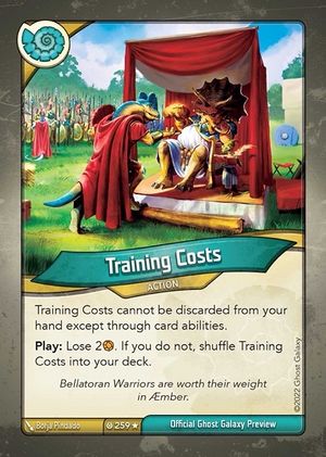 Training Costs, a KeyForge card illustrated by Borja Pindado