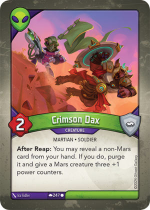 Crimson Dax, a KeyForge card illustrated by Martian