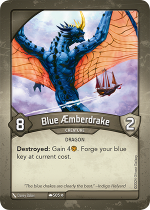 Blue Æmberdrake, a KeyForge card illustrated by Dragon