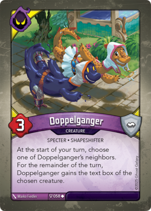 Doppelganger, a KeyForge card illustrated by Marko Fiedler
