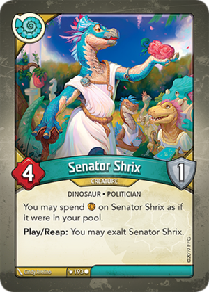 Senator Shrix, a KeyForge card illustrated by Cindy Avelino